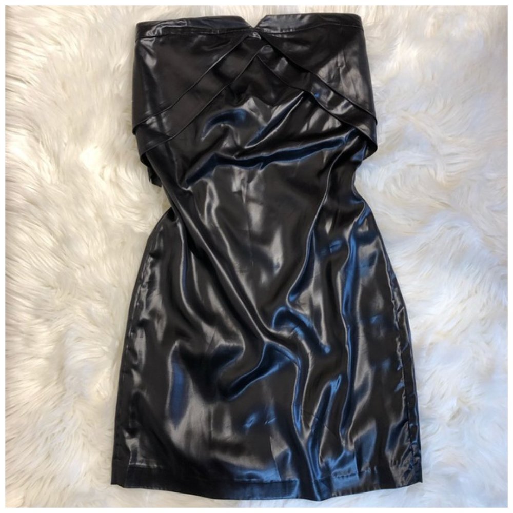 REISS Wet Look Strapless Dress